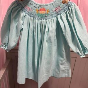 Smocked Aqua Girls' Dressy Top with Embroidered Animals